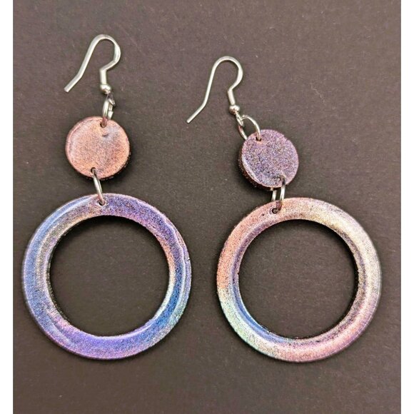 Color Changing Holographic Glitter Hoop Earrings Hand Crafted NEW - Picture 1 of 9